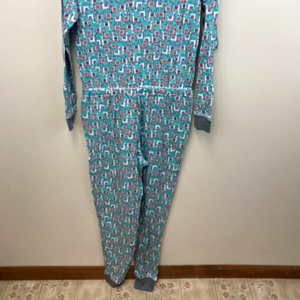 NWT Dina Be Francescas S Thermal Llama One Piece Pajamas Mint Pink Waffle Weave - Picture 5 of 7